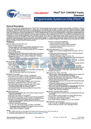 CY8C58LP datasheet - Programmable System-on-Chip (PSoC^)