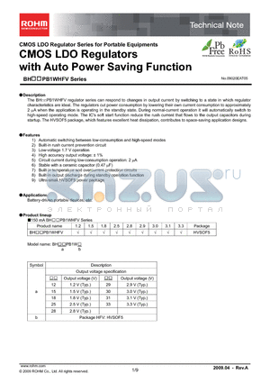BHXXPB1WHFV datasheet - CMOS LDO Regulators with Auto Power Saving Function