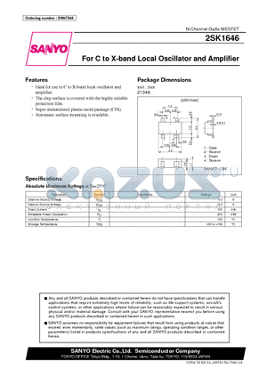2SK1646 datasheet - For C to X-band Local Oscillator and Amplifier