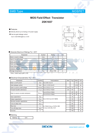 2SK1657 datasheet - MOS Field Effect Transistor