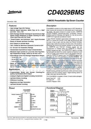 CD4029BMS datasheet - CMOS Presettable Up/Down Counter