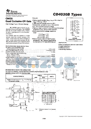 CD4030 datasheet - CMOS QUAD EXCLUSIVE-OR GATE