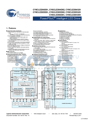 CY8CLED04D02 datasheet - PowerPSoC Intelligent LED Driver floating load buck-boost, and boost