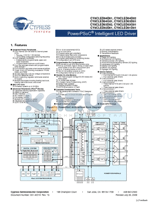 CY8CLED04G01 datasheet - PowerPSoC Intelligent LED Driver