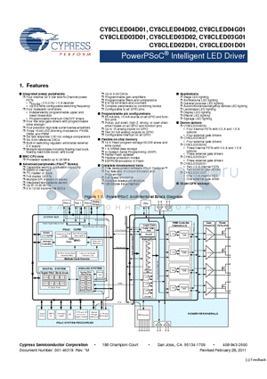 CY8CLED04G01 datasheet - PowerPSoC^ Intelligent LED Driver