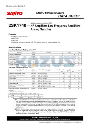 2SK1740 datasheet - HF Amplifiers Low-Frequency Amplifiers Analog Switches