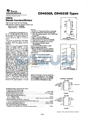 CD4033B datasheet - CMOS DECADE COUNTERS/DIVIDERS