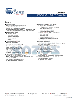 CY8CLED16-48PVXIT datasheet - EZ-Color HB-LED Controller