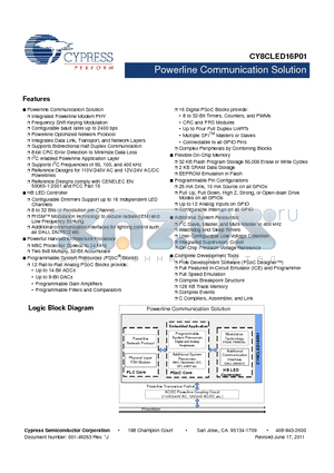 CY8CLED16P01-28PVXI datasheet - Powerline Communication Solution Integrated Powerline Modem PHY