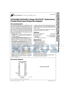 CD4034BC datasheet - 8-Stage TRI-STATE Bidirectional Parallel/Serial Input/Output Bus Register