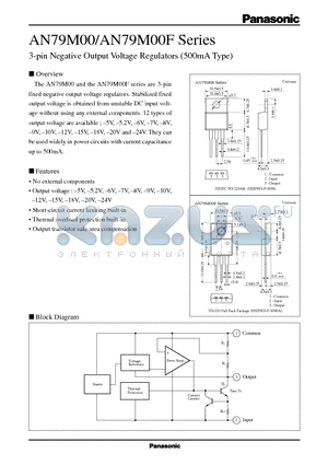 AN79M06F datasheet - 3-pin Negative Output Voltage Regulators 500mA Type