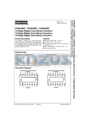 CD4040BCM datasheet - 14-Stage Ripple Carry Binary Counters . 12-Stage Ripple Carry Binary Counters . 14-Stage Ripple Carry Binary Counters