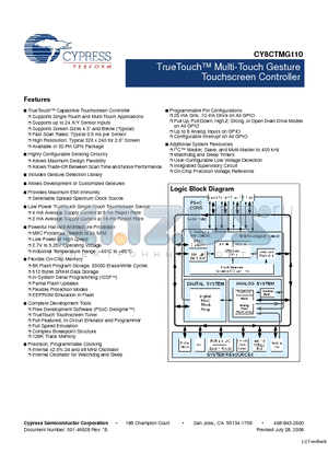 CY8CTMG110-32LTXI datasheet - TrueTouch Multi-Touch Gesture Touchscreen Controller