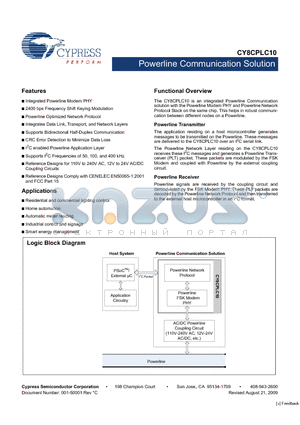 CY8CPLC10 datasheet - Powerline Communication Solution