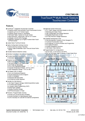 CY8CTMG120-56LFXIT datasheet - TrueTouch Multi-Touch Gesture Touchscreen Controller