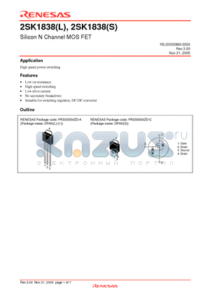 2SK1838STL-E datasheet - Silicon N Channel MOS FET