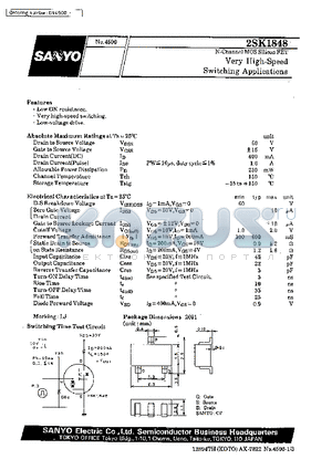 2SK1848 datasheet - Very High-Speed Switching Applications