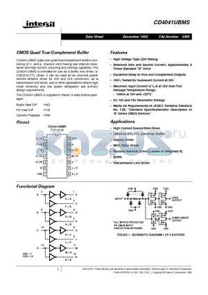 CD4041UBMS datasheet - CMOS Quad True/Complement Buffer