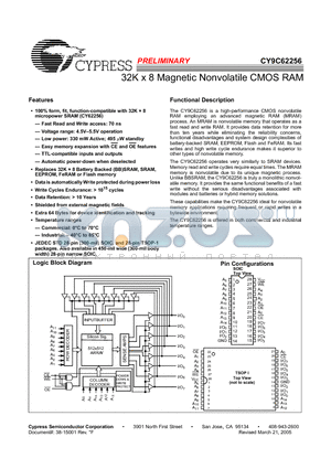 CY9C62256-70ZC datasheet - 32K x 8 Magnetic Nonvolatile CMOS RAM