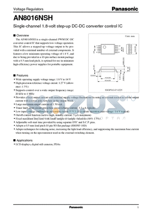 AN8016 datasheet - Single-channel 1.8-volt step-up DC-DC converter control IC