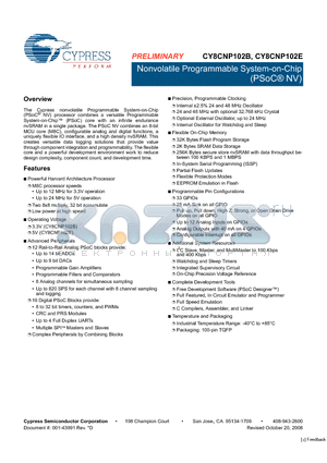 CY8CNP102B-AXI datasheet - Nonvolatile Programmable System-on-Chip(PSoC^ NV)