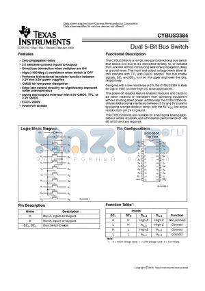 CYBUS3384QC datasheet - Dual 5-Bit Bus Switch