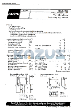 2SK1891 datasheet - Very High-Speed Switching Applications