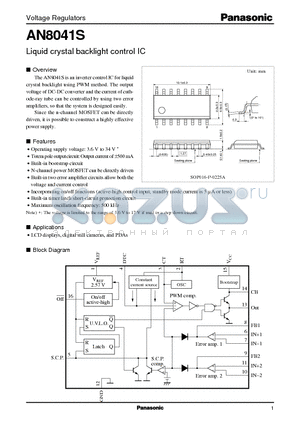 AN8041S datasheet - Liquid crystal backlight control IC