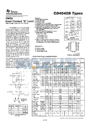 CD4042BPWR datasheet - CMOS Quad Clocked 