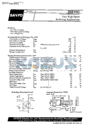 2SK1921 datasheet - Very High-Speed Switching Applications