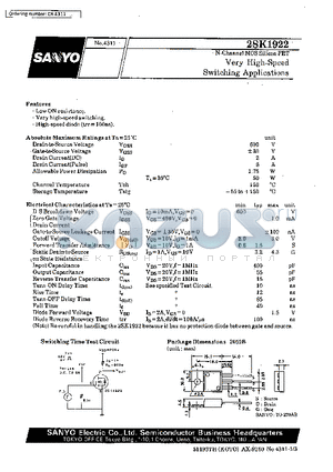 2SK1922 datasheet - Very High-Speed Switching Applications