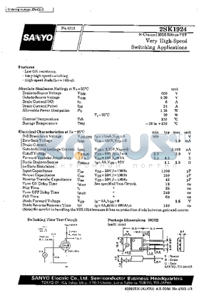 2SK1924 datasheet - Very High-Speed Switching Applications