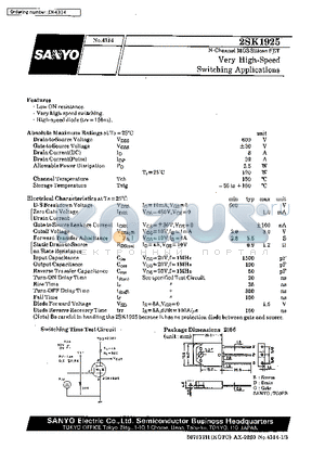 2SK1925 datasheet - Very High-Speed Switching Applications