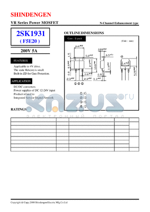 2SK1931 datasheet - VR Series Power MOSFET(200V 5A)