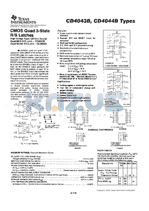 CD4043BM datasheet - CMOS QUAD 3-STATE R/S LATCHES