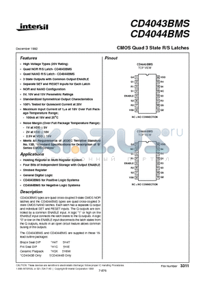 CD4044 datasheet - CMOS Quad Clocked D Latch