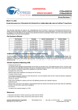 CYD04S36V18 datasheet - 18-Mb/9-Mb/4-Mb x36/x18 FullFlex Dual-Ports