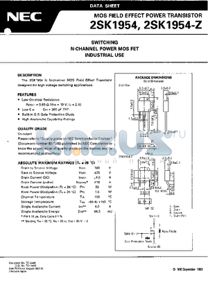 2SK1954 datasheet - SWITCHING N-CHANNEL POWER MOS FET INDUSTRIAL USE