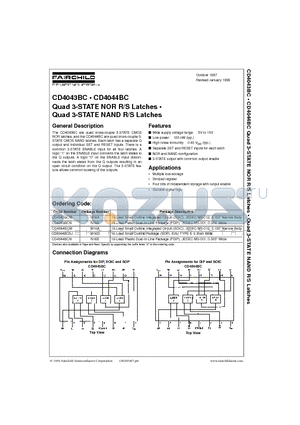 CD4044BCN datasheet - Quad 3-STATE NOR R/S Latches . Quad 3-STATE NAND R/S Latches