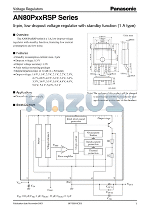 AN80P18RSP datasheet - 5-pin, low dropout voltage regulator with standby function (1 A type)
