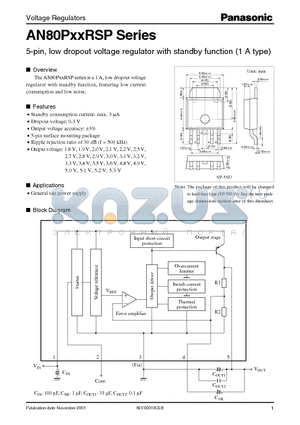 AN80P19RSP datasheet - 5-pin, low dropout voltage regulator with standby function (1 A type)