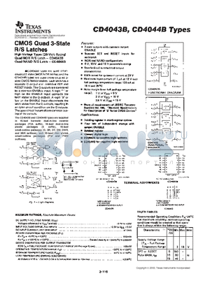 CD4044BE datasheet - CMOS QUAD 3-STATE R/S LATCHES