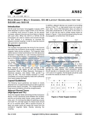 AN82 datasheet - HIGH-DENSITY MULTI CHANNEL OC-48 LAYOUT GUIDELINES FOR THE Si5100 AND Si5110