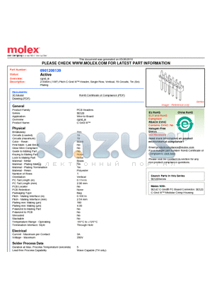 0901200139 datasheet - 2.54mm (.100) Pitch C-Grid III Header, Single Row, Vertical, 19 Circuits, Tin (Sn) Plating