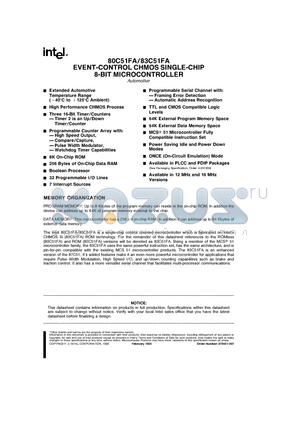 AN83C51FA datasheet - EVENT-CONTROL CHMOS SINGLE-CHIP 8-BIT MICROCONTROLLER