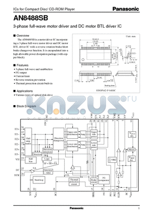 AN8488 datasheet - 3-phase full-wave motor driver and DC motor BTL driver IC