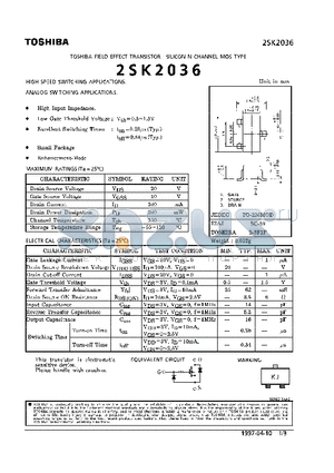 2SK2036 datasheet - N CHANNEL MOS TYPE (HIGH SPEED SWITCHING, ANALOG SWITCHING APPLICATIONS)