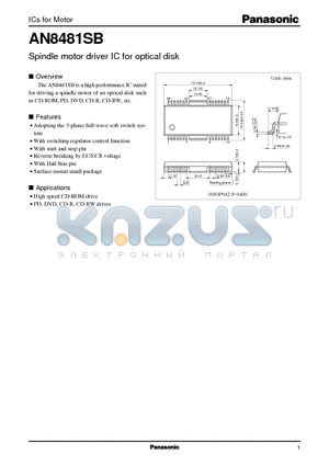 AN8481SB datasheet - Spindle motor driver IC for optical disk