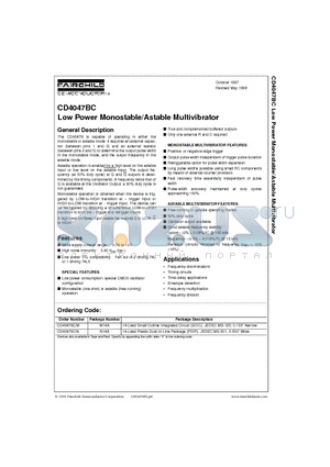 CD4047BCN datasheet - Low Power Monostable/Astable Multivibrator