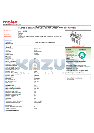 0901210132 datasheet - 2.54mm (.100) Pitch C-Grid III Header, Single Row, Right Angle, 12 Circuits, Tin (Sn) Plating